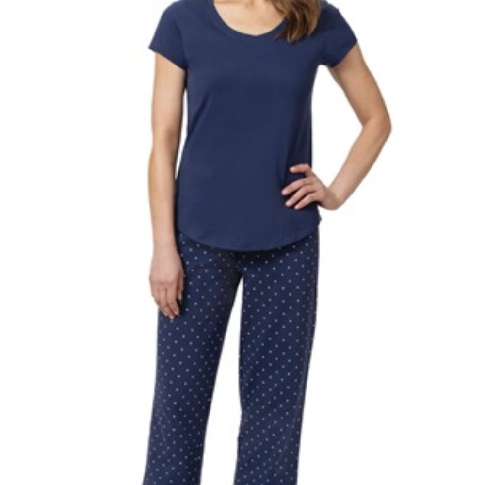 PajamaGram Women's Polka Dot and Navy Tee PJ Set